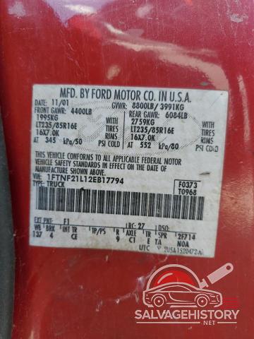 1FTNF21L12EB17794 2002 FORD F250 photo no. 12