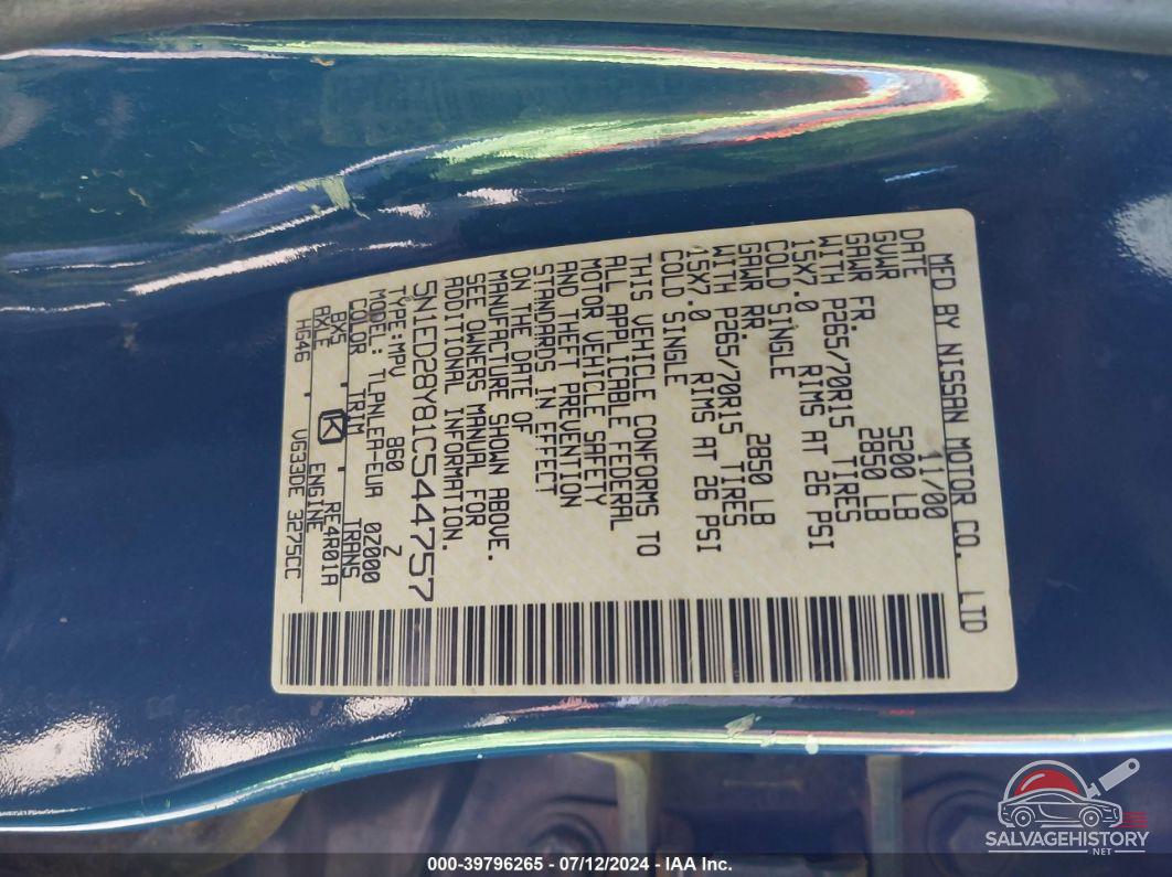 5N1ED28Y81C544757 2001 NISSAN XTERRA photo no. 9
