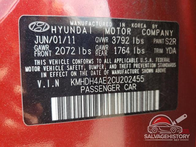 KMHDH4AE2CU202455 2012 HYUNDAI ELANTRA photo no. 12