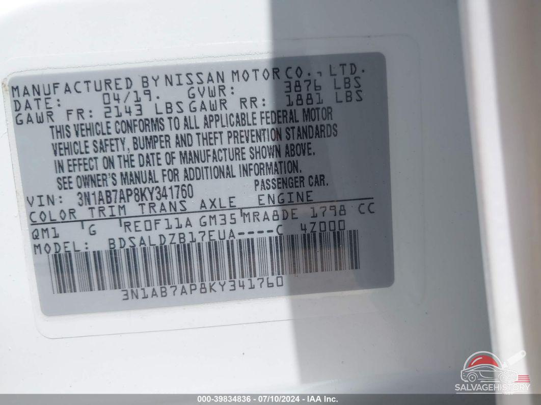 3N1AB7AP8KY341760 2019 NISSAN SENTRA photo no. 9