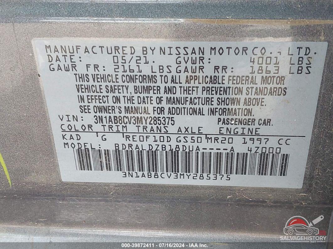 3N1AB8CV3MY285375 2021 NISSAN SENTRA photo no. 9