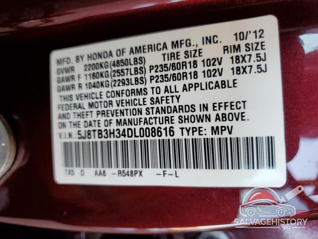 5J8TB3H34DL008616 2013 ACURA RDX photo no. 12