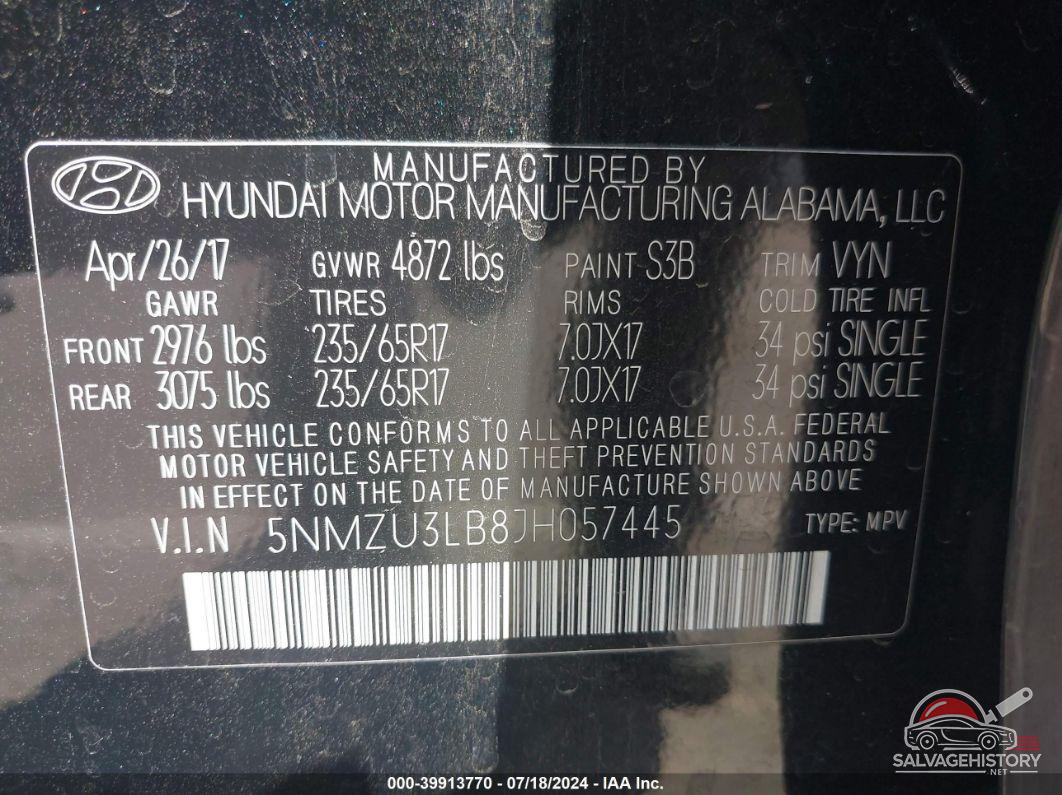 5NMZU3LB8JH057445 2018 HYUNDAI SANTA FE SPORT photo no. 9