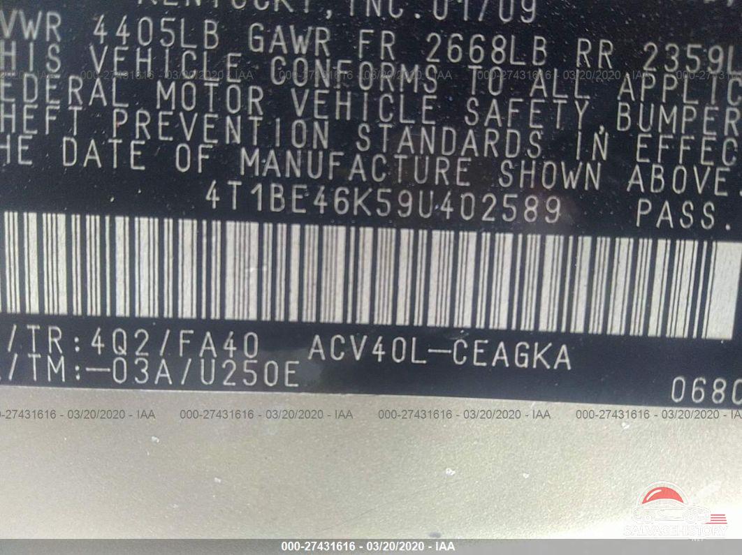 4T1BE46K59U402589 2009 TOYOTA CAMRY photo no. 9