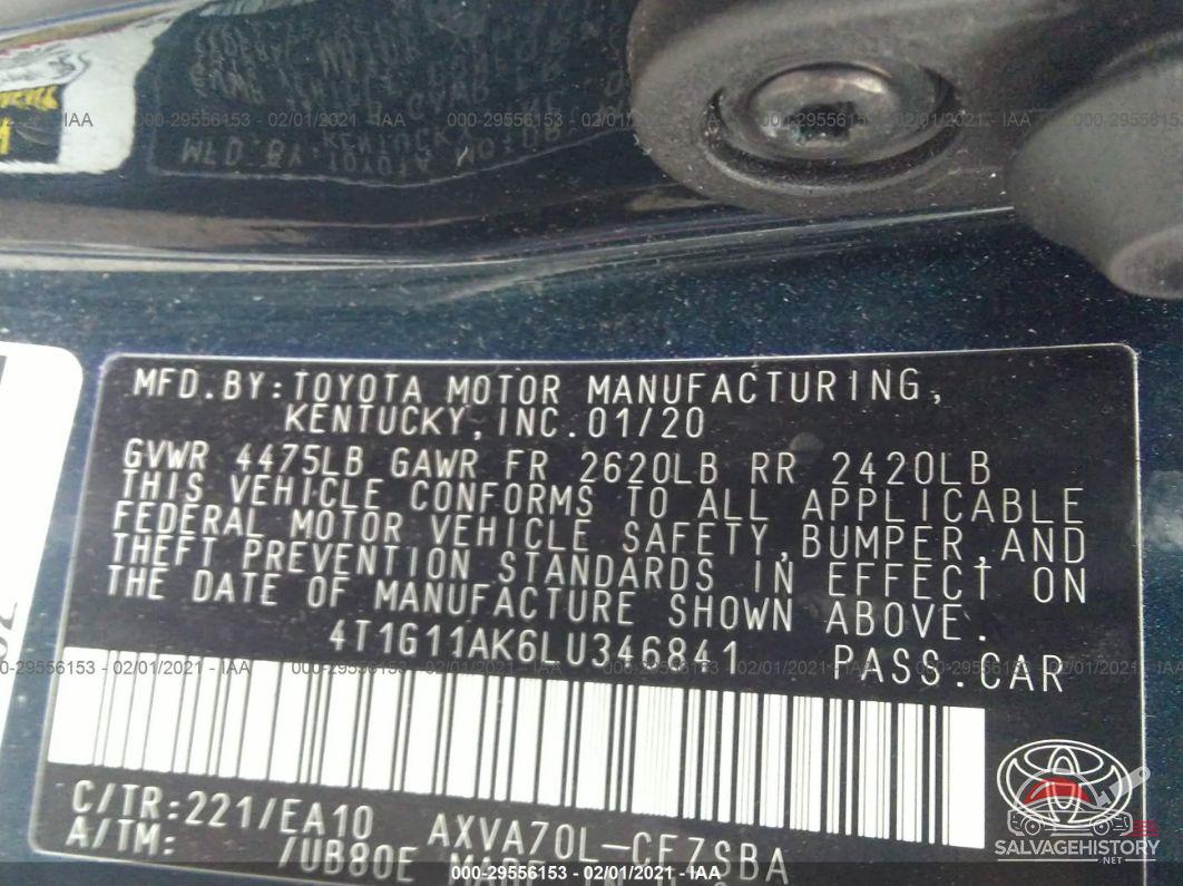 4T1G11AK6LU346841 2020 TOYOTA CAMRY photo no. 9