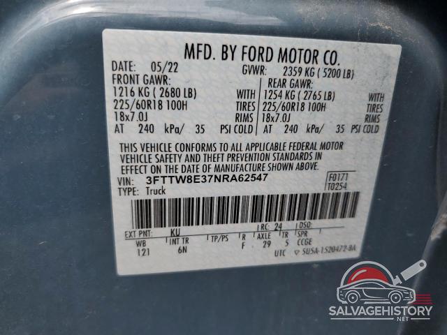 3FTTW8E37NRA62547 2022 FORD MAVERICK photo no. 12