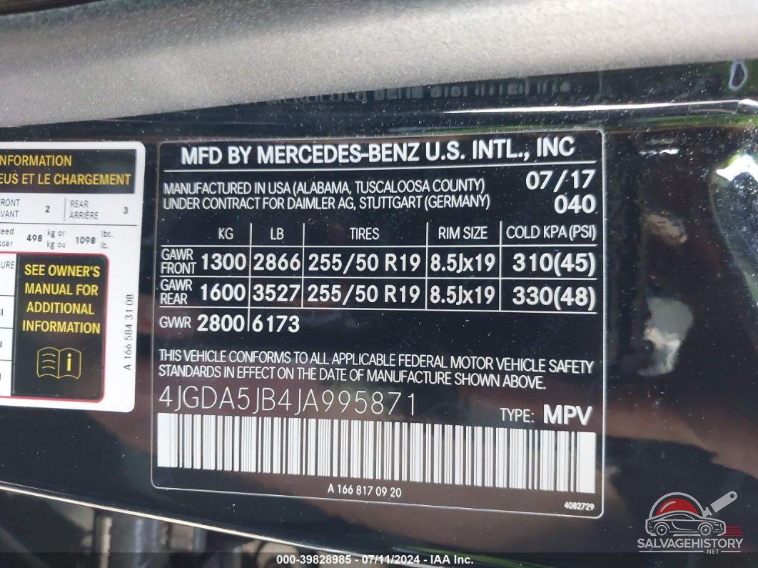 4JGDA5JB4JA995871 2018 MERCEDES-BENZ GLE photo no. 9