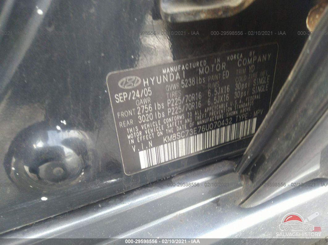 KM8SC73E76U070432 2006 HYUNDAI SANTA FE photo no. 9