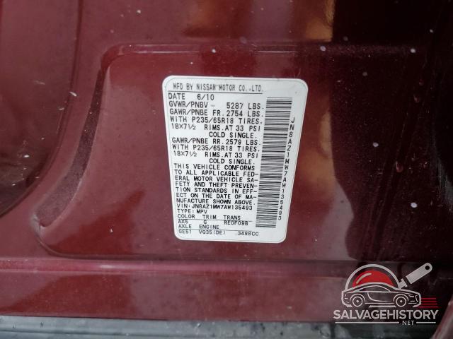 JN8AZ1MW7AW135493 2010 NISSAN MURANO photo no. 13