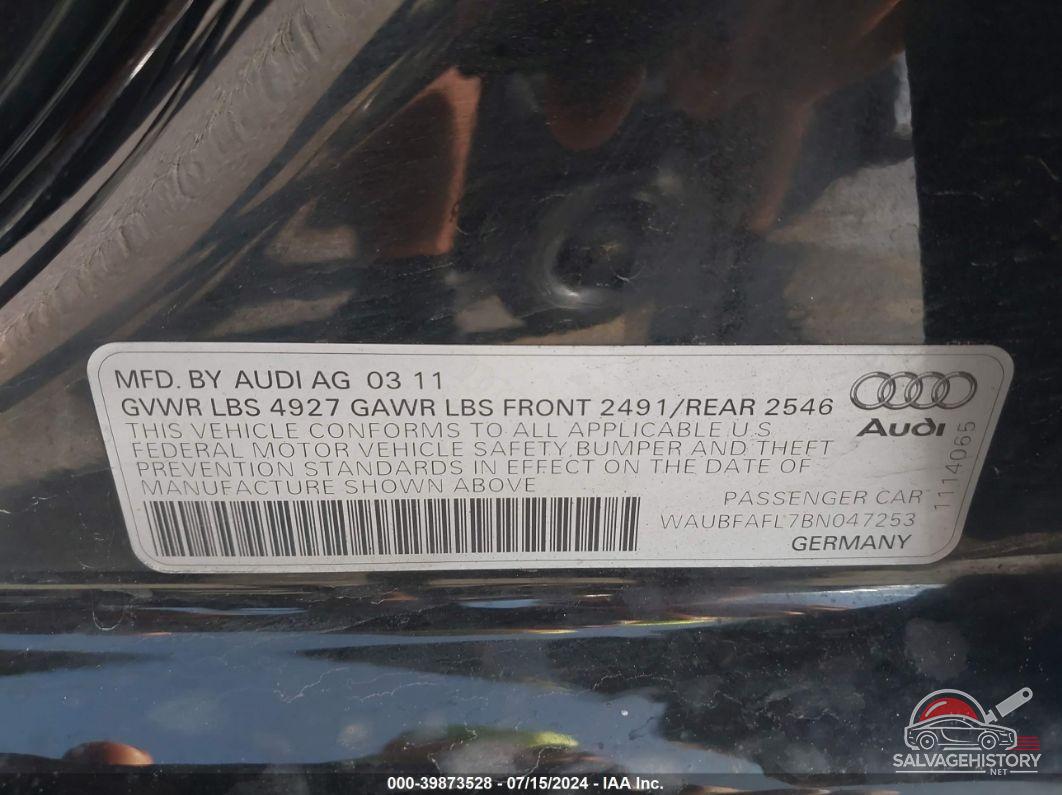 WAUBFAFL7BN047253 2011 AUDI A4 photo no. 9