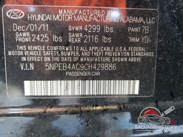 5NPEB4AC9CH429886 2012 HYUNDAI SONATA photo no. 12