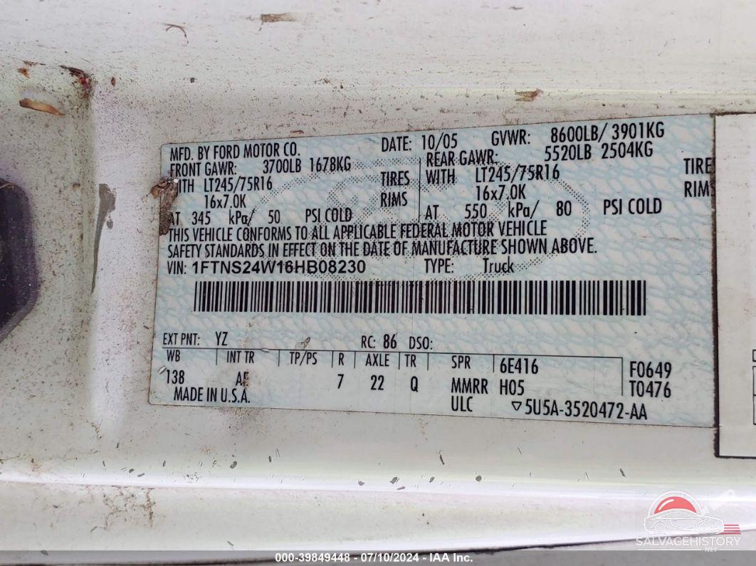 1FTNS24W16HB08230 2006 FORD E-250 photo no. 9