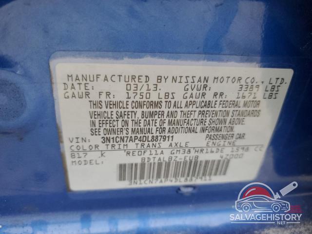 3N1CN7AP4DL887911 2013 NISSAN VERSA photo no. 13
