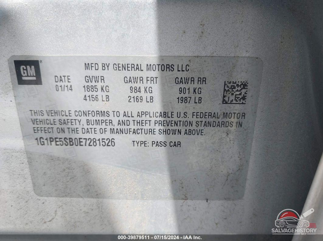 1G1PE5SB0E7281526 2014 CHEVROLET CRUZE photo no. 9