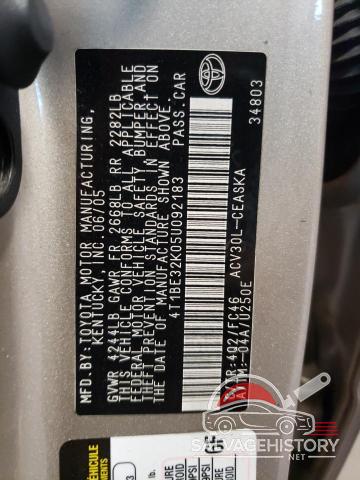 4T1BE32K05U092183 2005 TOYOTA CAMRY photo no. 12
