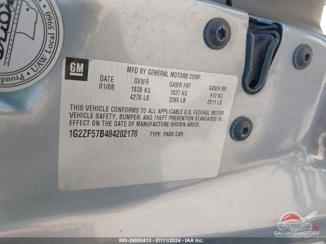 1G2ZF57B484202178 2008 PONTIAC G6 photo no. 9