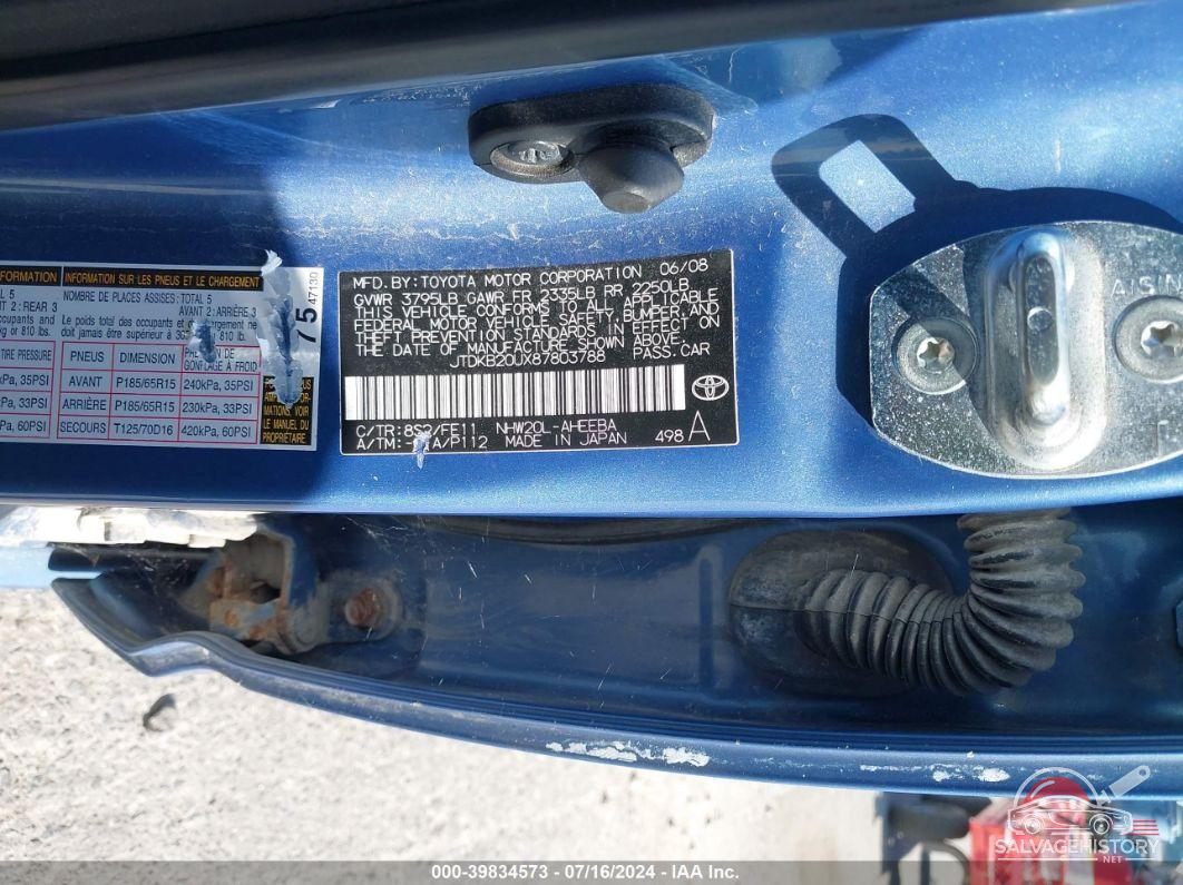 JTDKB20UX87803788 2008 TOYOTA PRIUS photo no. 9