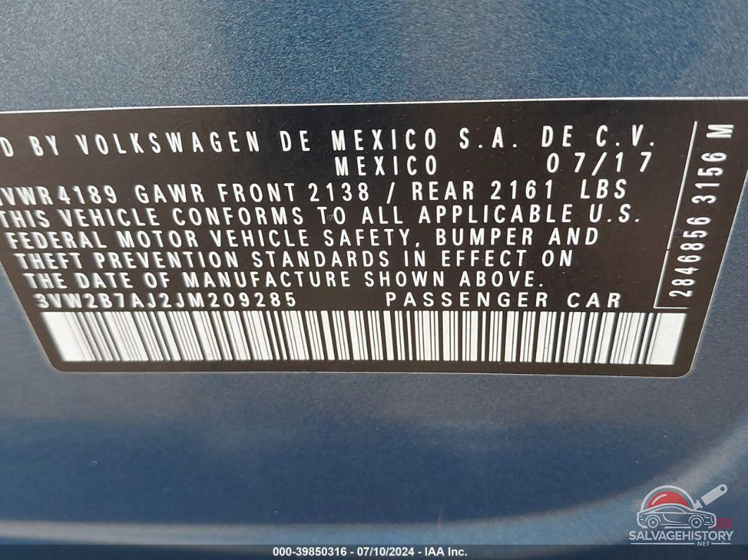 3VW2B7AJ2JM209285 2018 VOLKSWAGEN JETTA photo no. 9