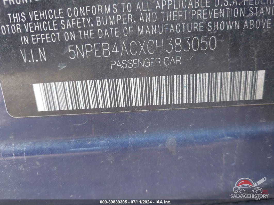 5NPEB4ACXCH383050 2012 HYUNDAI SONATA photo no. 9