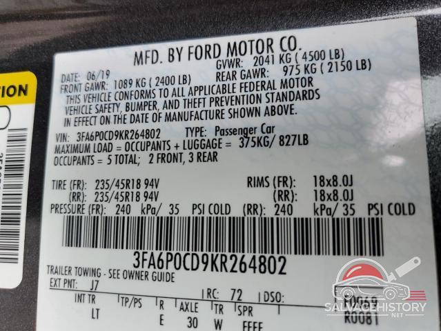 3FA6P0CD9KR264802 2019 FORD FUSION photo no. 12