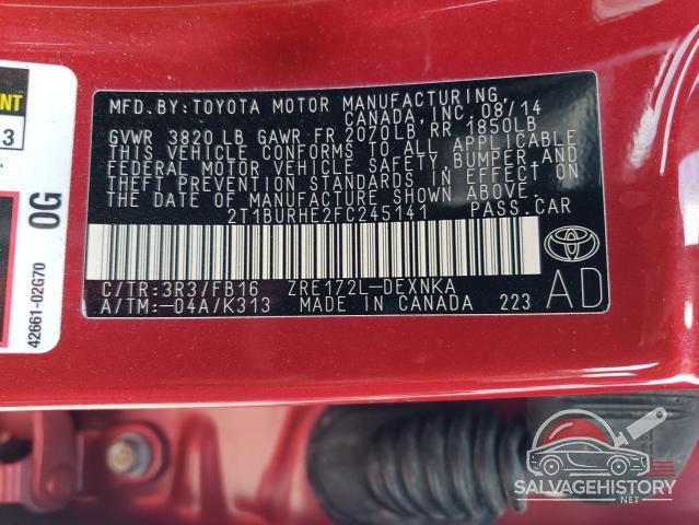 2T1BURHE2FC245141 2015 TOYOTA COROLLA photo no. 12