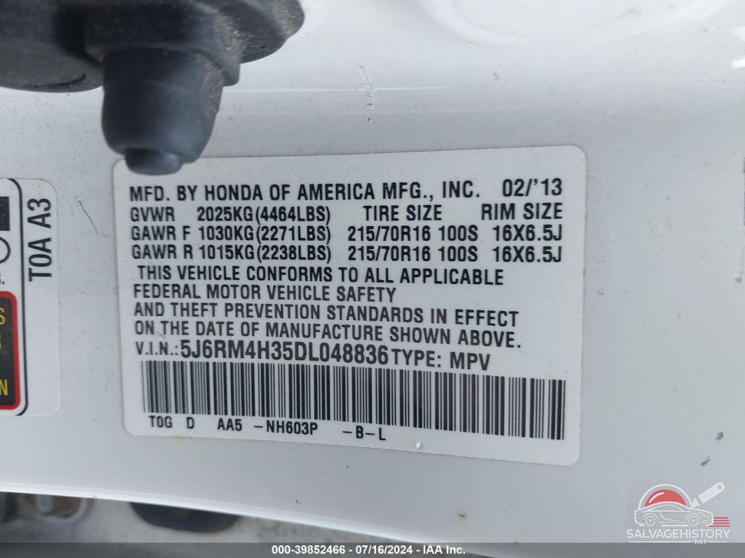 5J6RM4H35DL048836 2013 HONDA CR-V photo no. 9