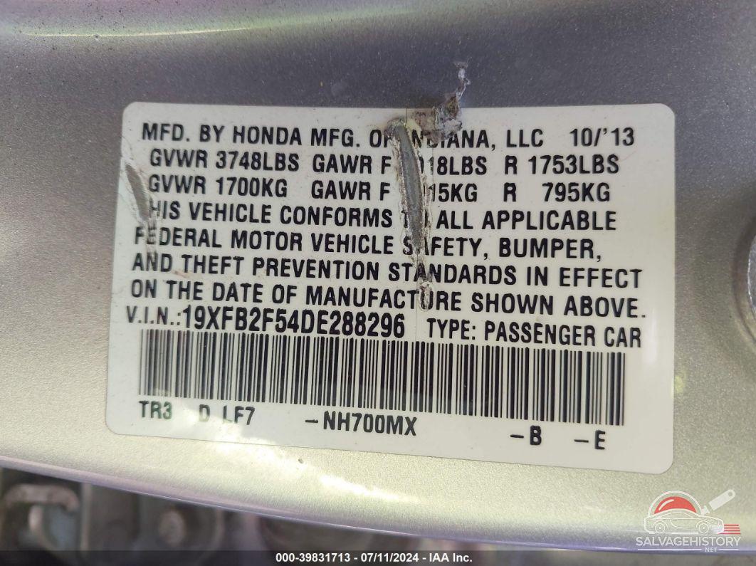 19XFB2F54DE288296 2013 HONDA CIVIC photo no. 9