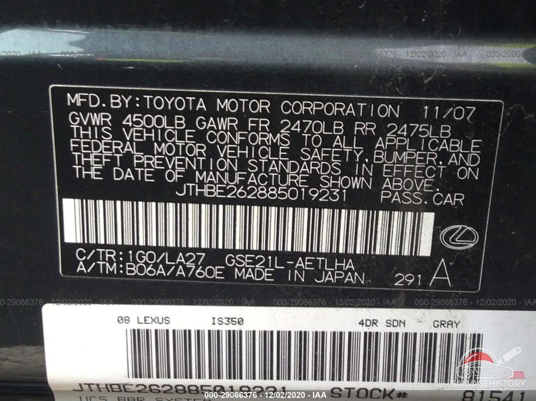 JTHBE262885019231 2008 LEXUS IS 350 photo no. 9