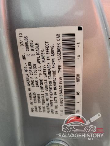1HGCS1B34AA019796 2010 HONDA ACCORD photo no. 13