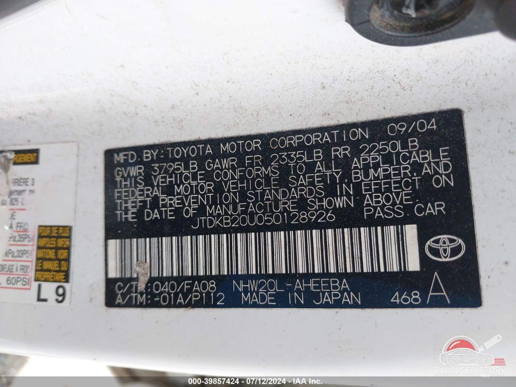 JTDKB20U050128926 2005 TOYOTA PRIUS photo no. 9