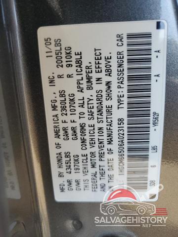 1HGCM66506A023158 2006 HONDA ACCORD photo no. 12