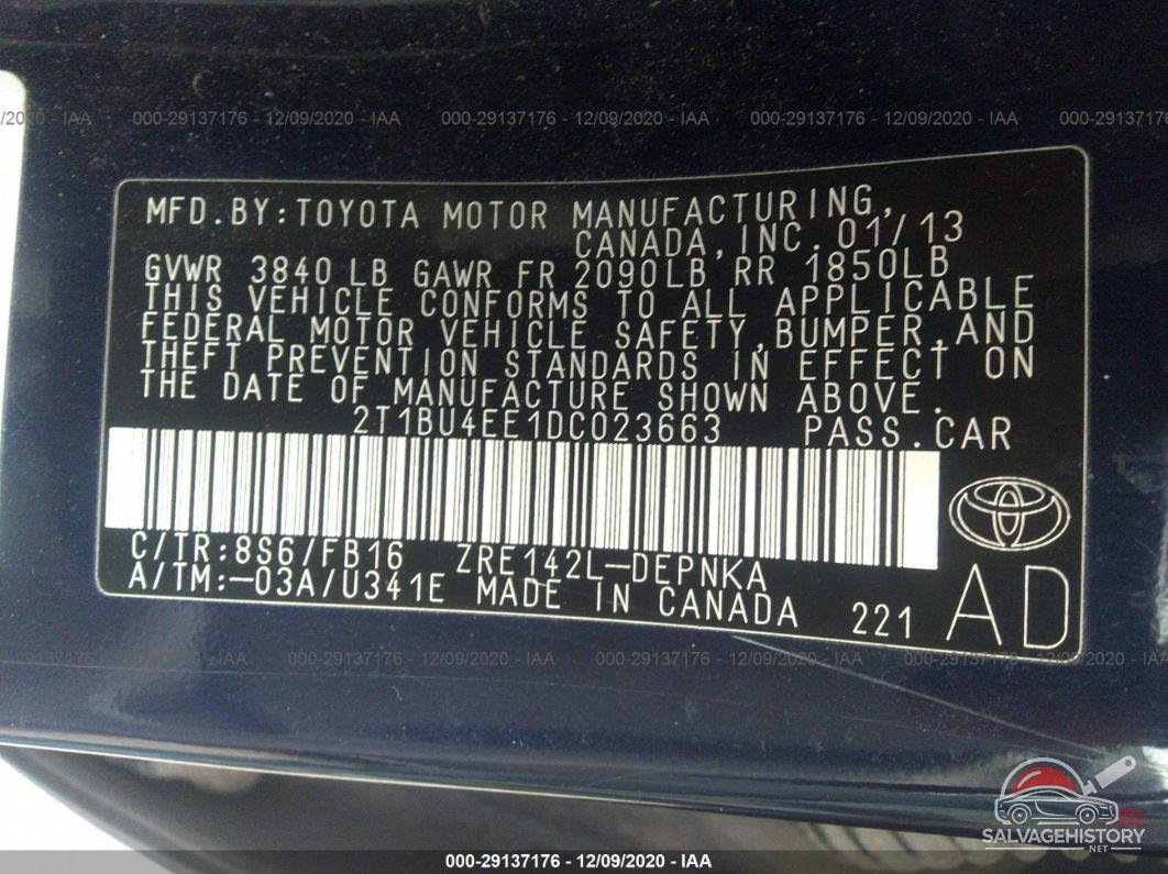 2T1BU4EE1DC023663 2013 TOYOTA COROLLA photo no. 9