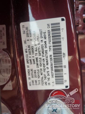 1HGCP26809A132878 2009 HONDA ACCORD photo no. 12
