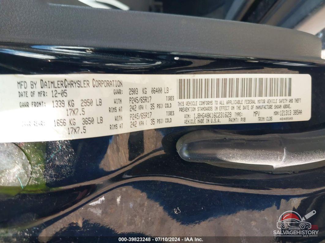 1J8HG48K16C231629 2006 JEEP COMMANDER photo no. 9