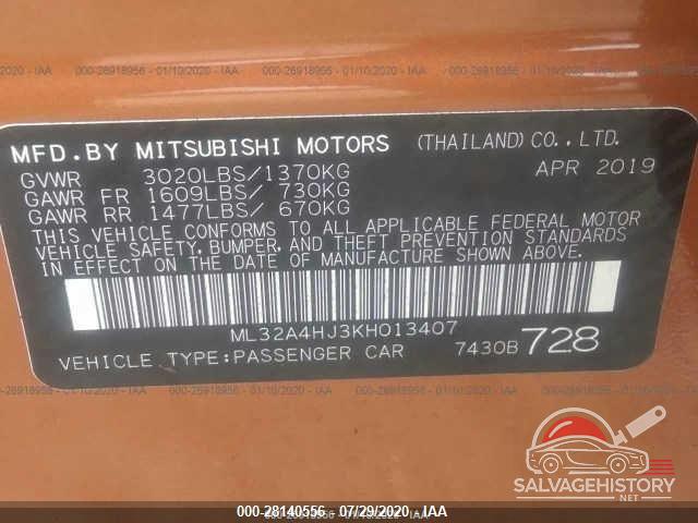 ML32A4HJ3KH013407 2019 MITSUBISHI MIRAGE photo no. 9