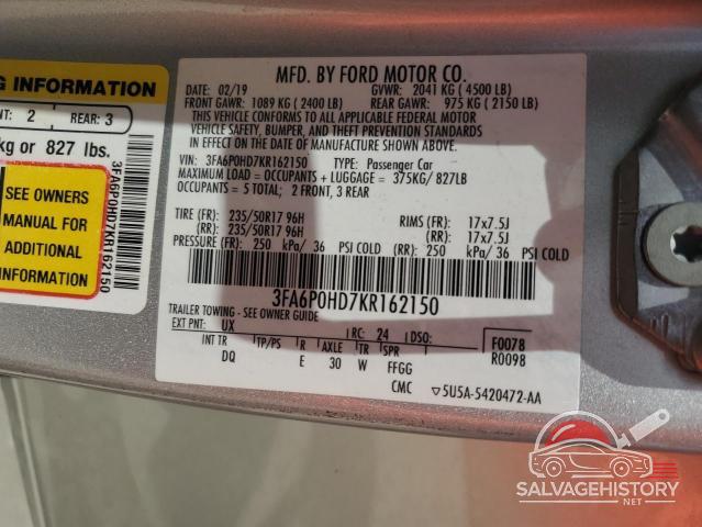 3FA6P0HD7KR162150 2019 FORD FUSION photo no. 13