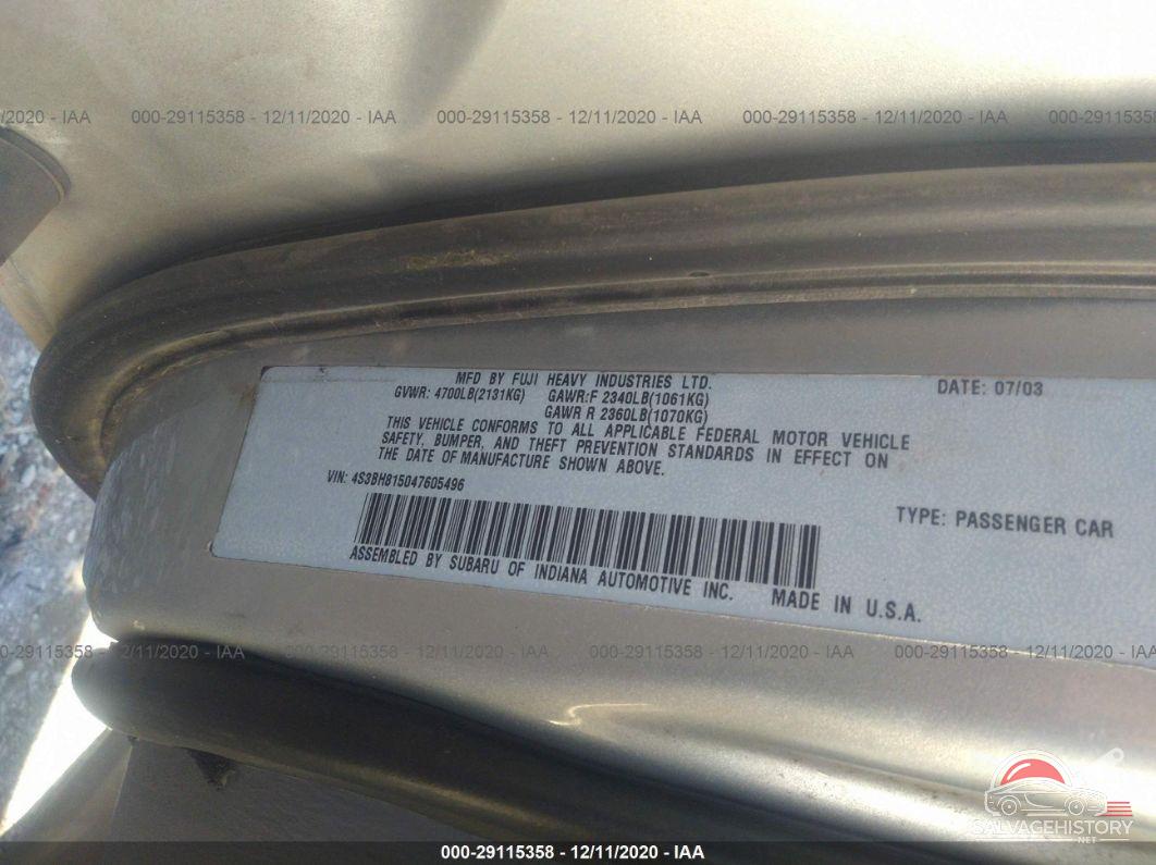 4S3BH675637621079 2003 SUBARU LEGACY WAGON photo no. 9