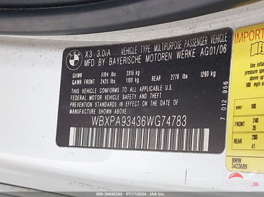 WBXPA93436WG74783 2006 BMW X3 photo no. 9