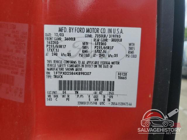 1FTPX02584KB98307 2004 FORD All Models photo no. 12