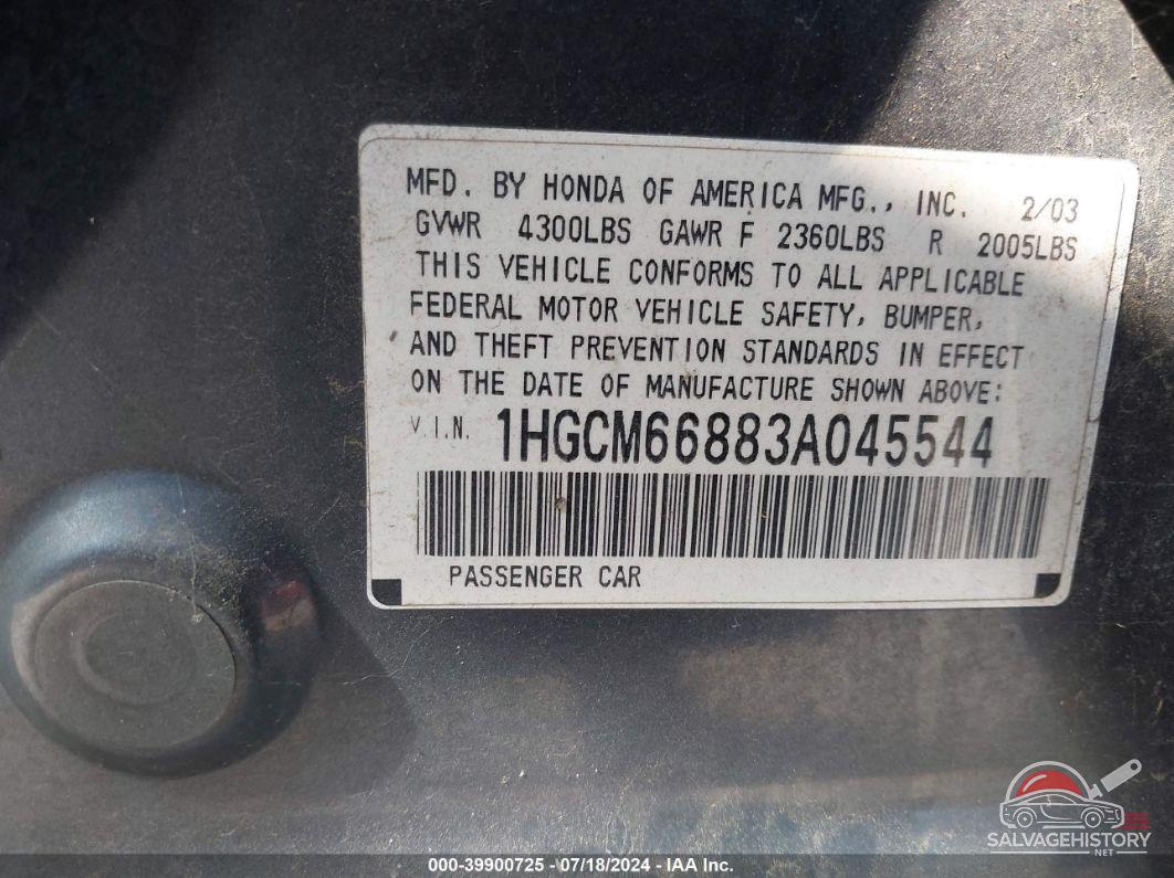 1HGCM66883A045544 2003 HONDA ACCORD photo no. 9