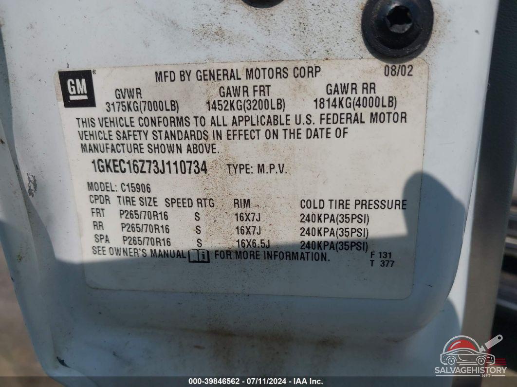 1GKEC16Z73J110734 2003 GMC YUKON XL 1500 photo no. 9