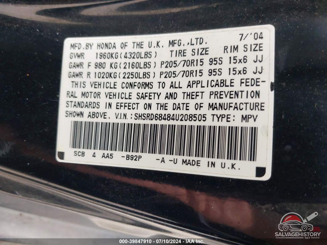 SHSRD68484U208505 2004 HONDA CR-V photo no. 9
