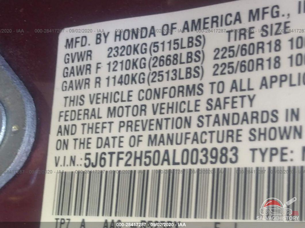 5J6TF2H50AL003983 2010 HONDA ACCORD CROSSTOUR photo no. 9