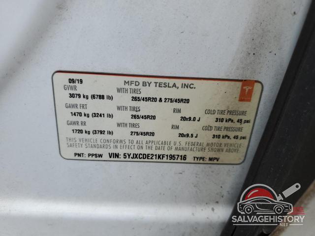 5YJXCDE21KF195716 2019 TESLA MODEL X photo no. 12