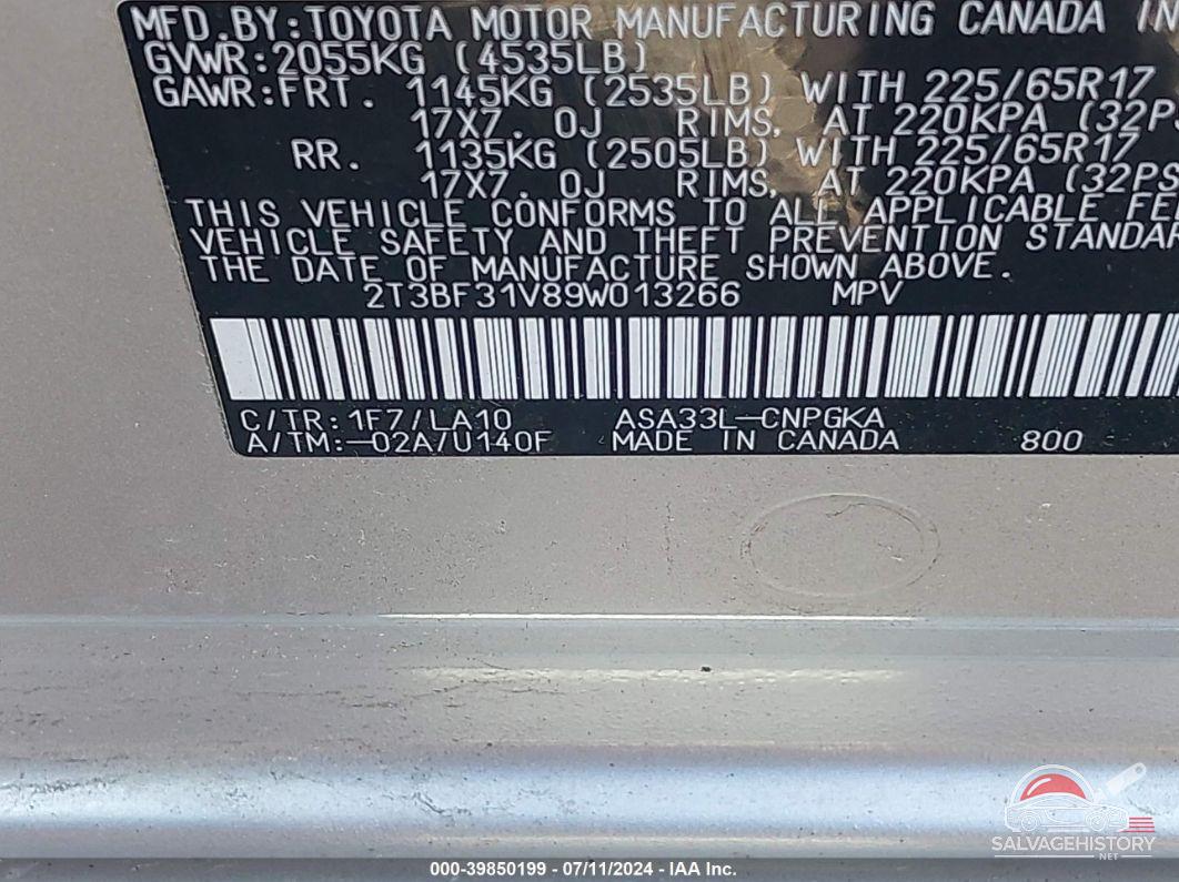 2T3BF31V89W013266 2009 TOYOTA RAV4 photo no. 9