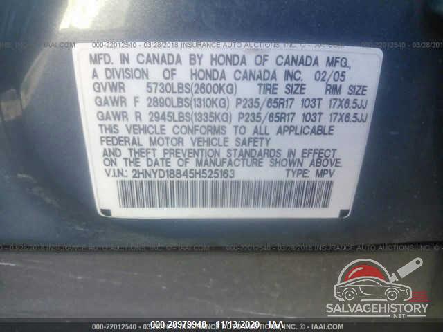 2HNYD18845H525163 2005 ACURA MDX photo no. 9