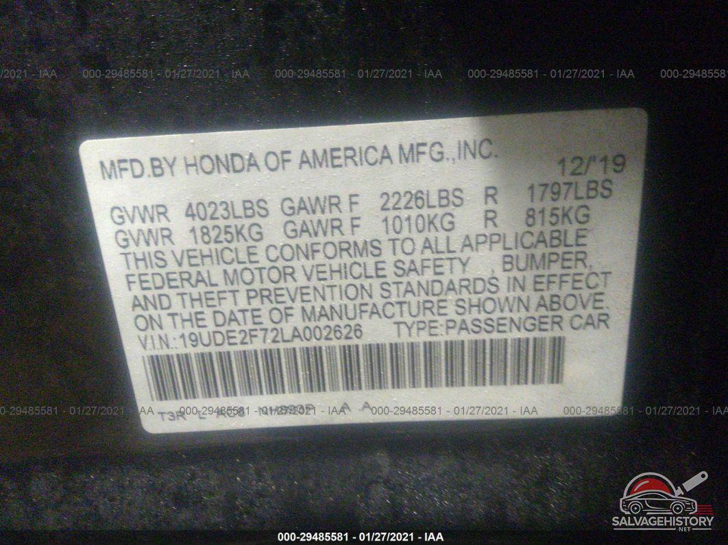 19UDE2F72LA002626 2020 ACURA ILX photo no. 9