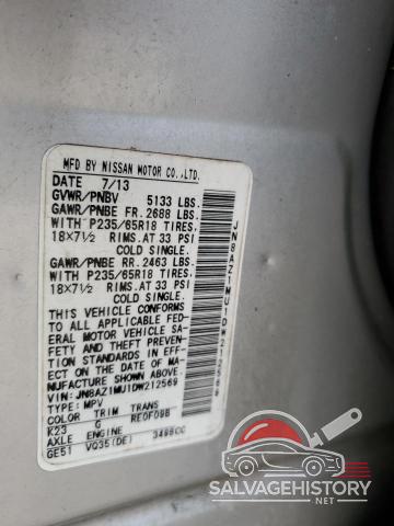 JN8AZ1MU1DW212569 2013 NISSAN MURANO photo no. 13