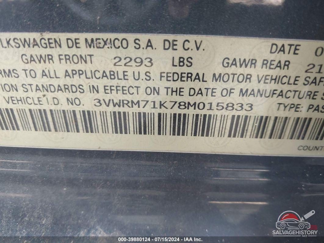 3VWRM71K78M015833 2008 VOLKSWAGEN JETTA photo no. 9