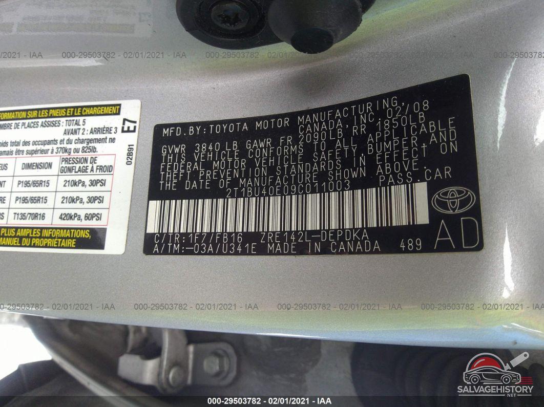 2T1BU40E09C011003 2009 TOYOTA COROLLA photo no. 9